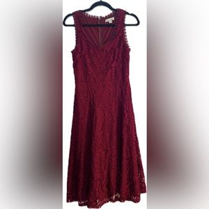 Francesca’s Collections burgundy fit and flare floral lace dress, size M